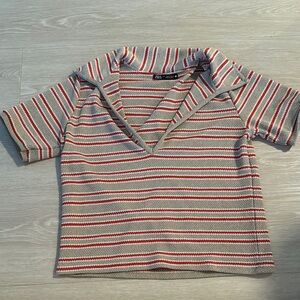 Zara Women’s Striped Red and Gray Shirt